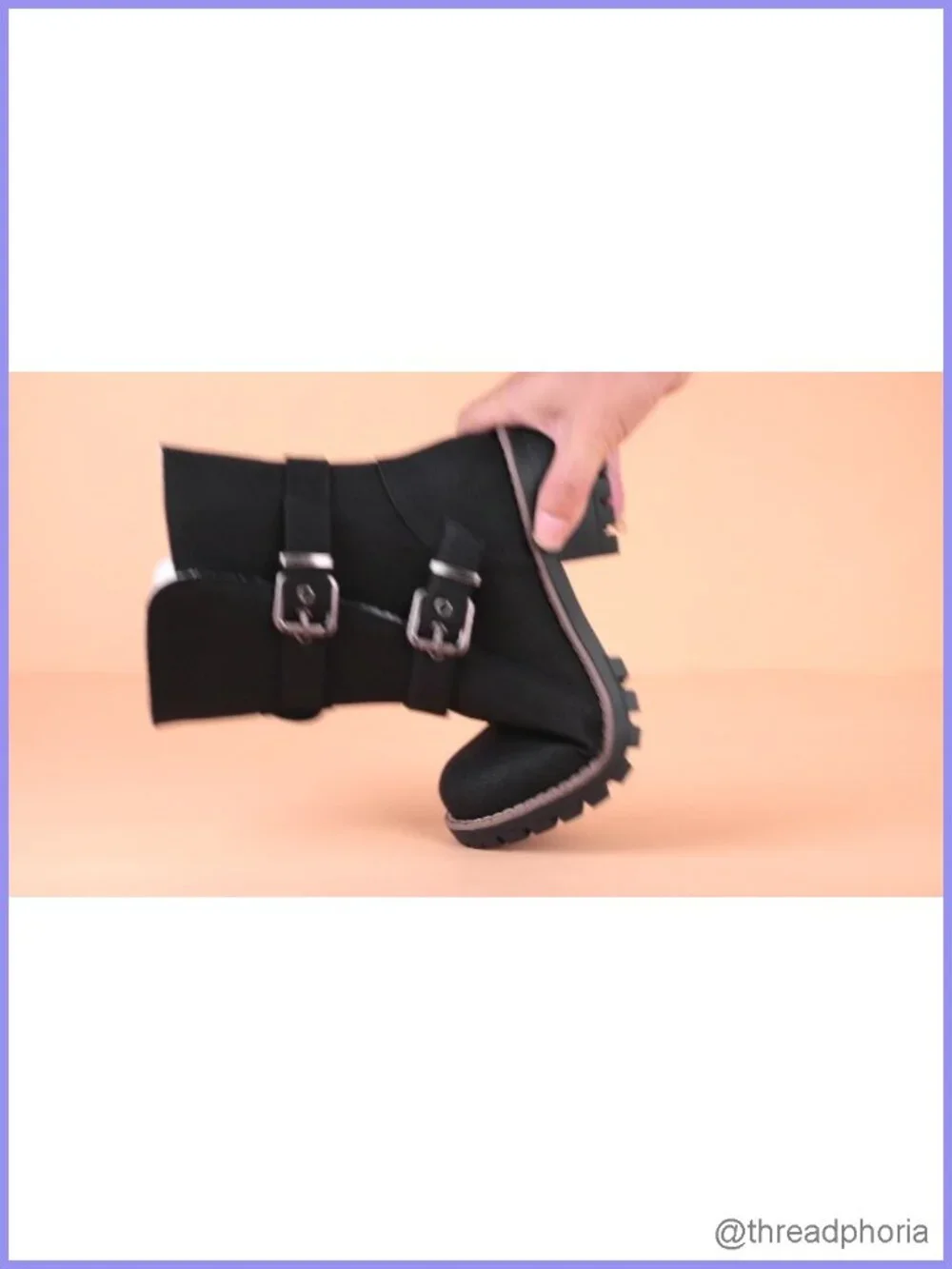 Faux Fur Lined Ankle Boots With Adjustable Double Buckles Moto Booties